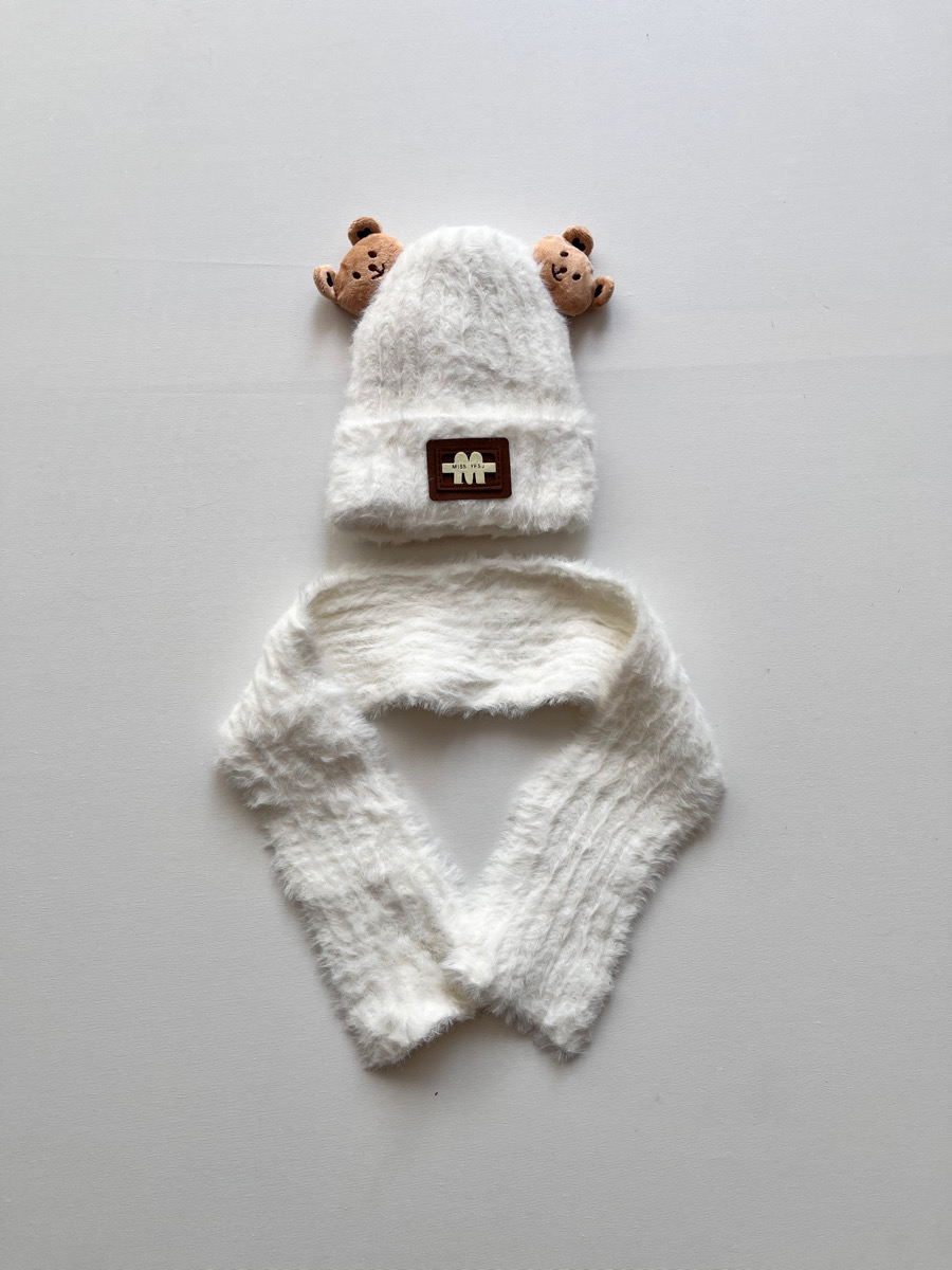 شال و کلاه موهر تدی سفید ۱۰۰۵۹