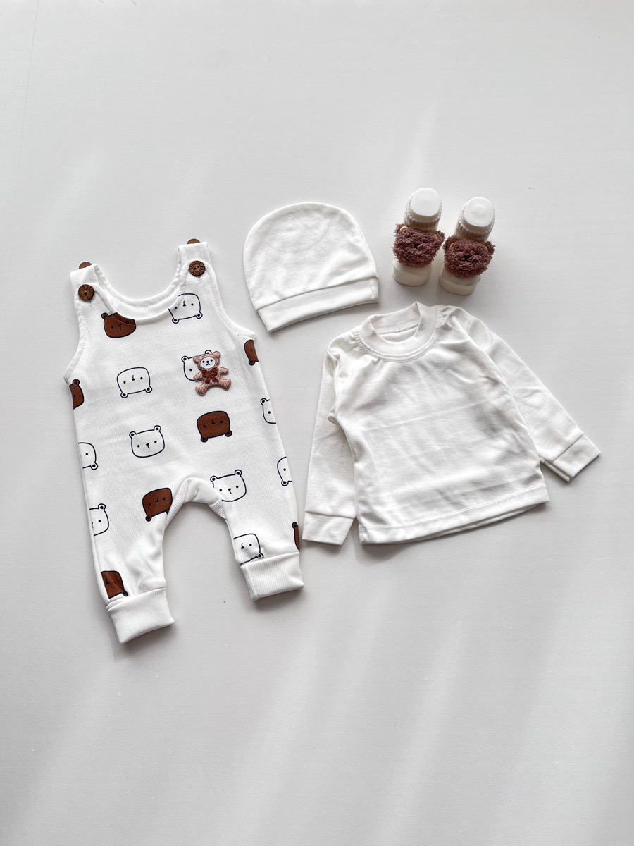 بیلر نخی سفید تدی نوزادی ۳ تیکه ۳۰۳۴