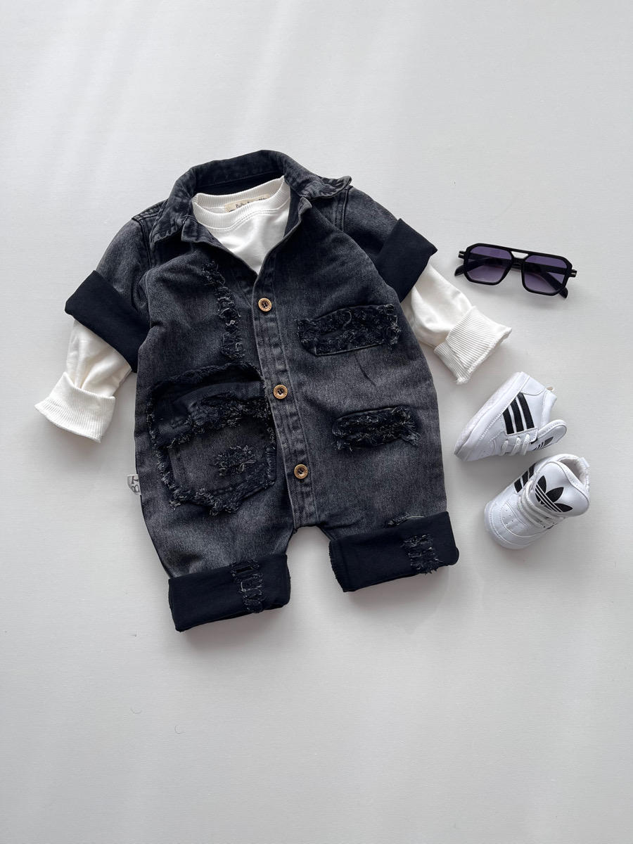 سرهمی جین ذغالی تیکه دوزی ۱۰۹۹