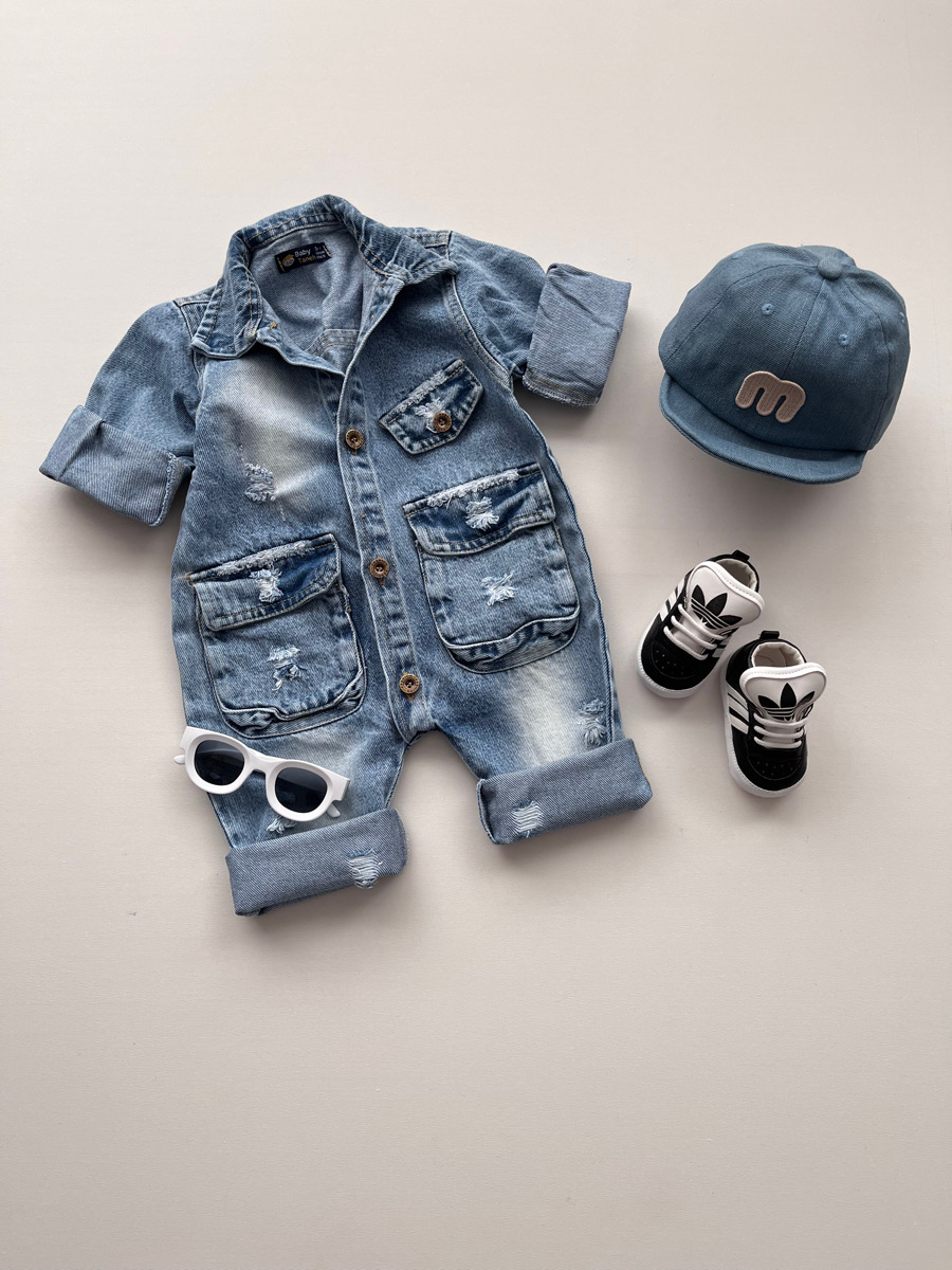 سرهمی جین آبی کثیف شور ۲ جیب ۱۰۱۳۰