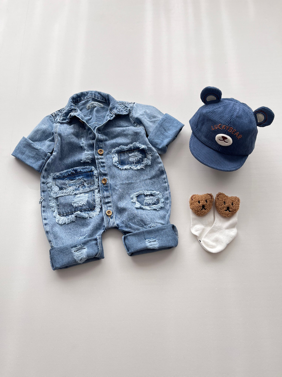 سرهمی جین آبی تیکه دوزی ۱۰۹۸